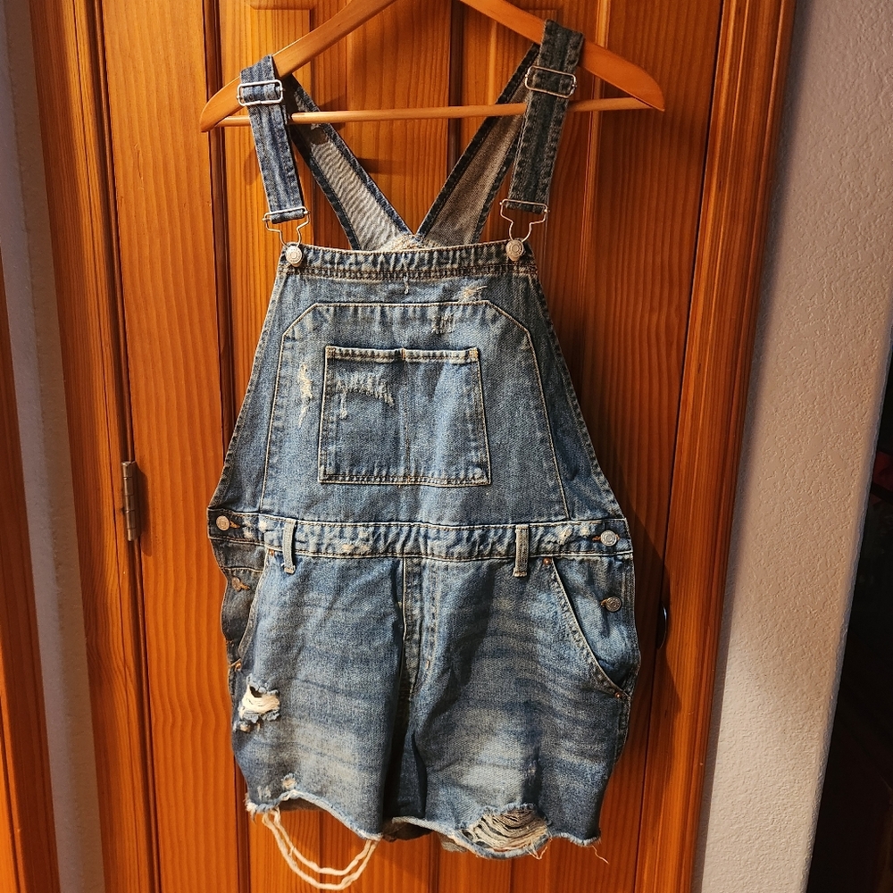 Wild Fable Blue Denim Distressed Overalls XL